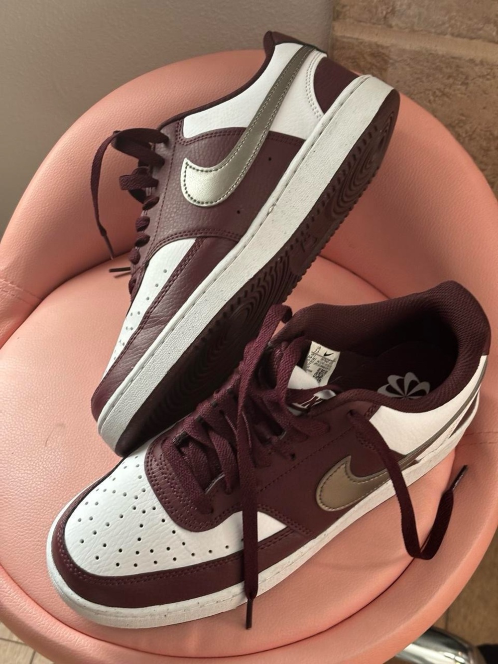 Nike Women’s Low-Top Sneakers in Burgundy, White and Metallic Silver
